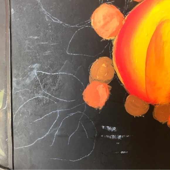 Cottagecore Hand painted Toleware Tin Bucket w/ Lid, Features a Fruit Motif - Picture 6 of 16